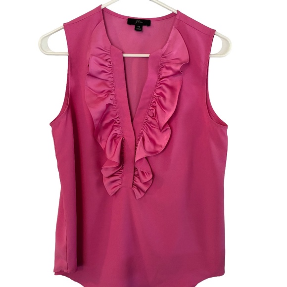J.Crew Pink Ruffle-Front Satin Crepe Top XS | Elegant Feminine Blouse - Picture 1 of 4